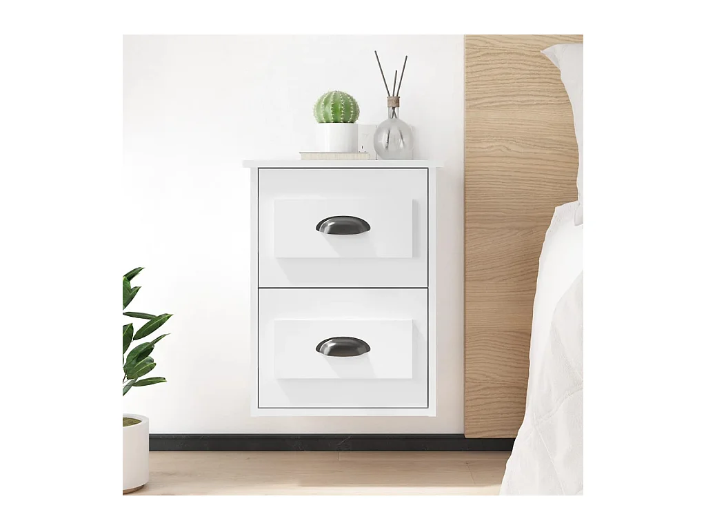 Mesita de noche de pared en blanco brillo 41,5x36x53 cm