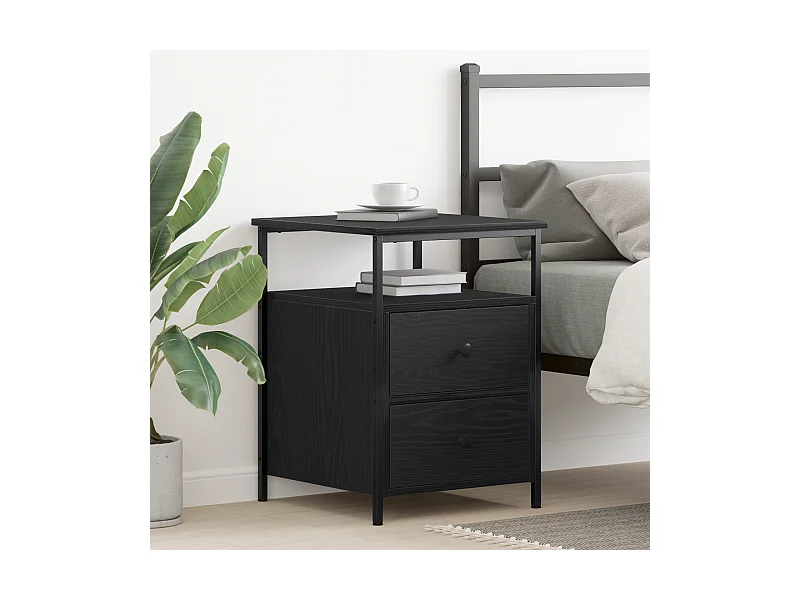 Comodino in rovere nero 44x45x60 cm in legno ingegnerizzato e acciaio