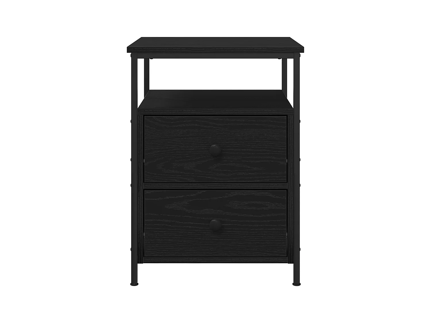 Comodino in rovere nero 44x45x60 cm in legno ingegnerizzato e acciaio