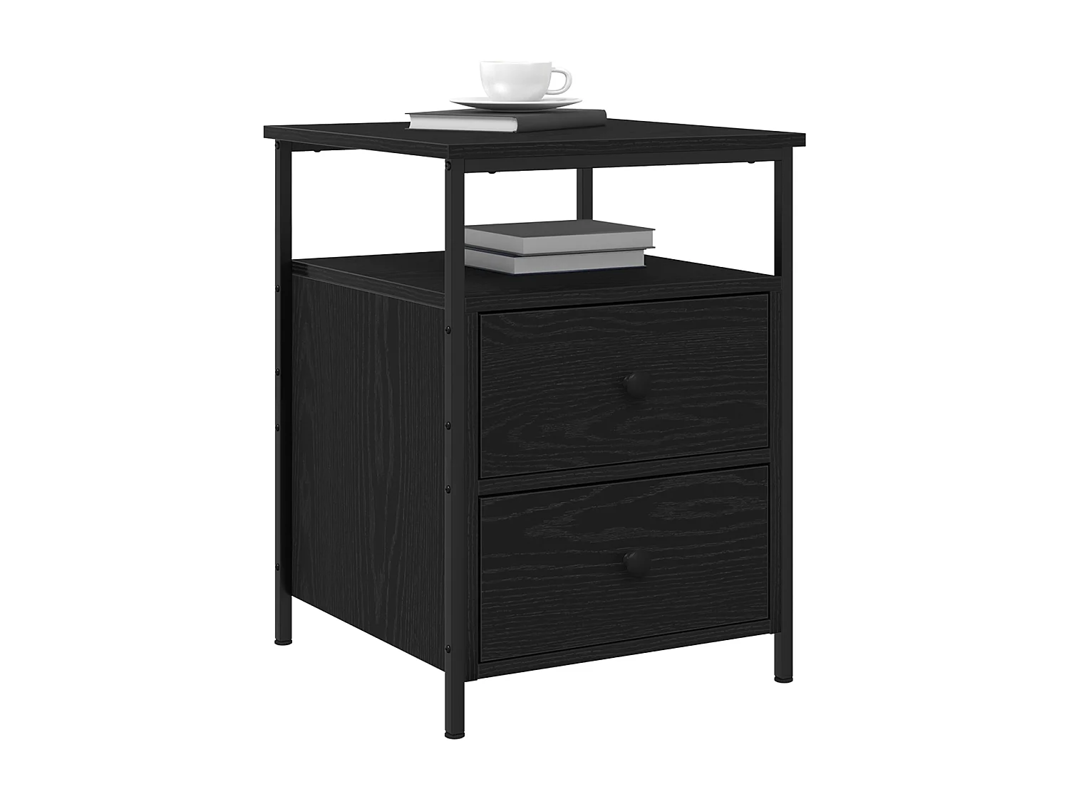 Table de chevet Noir Chêne 44x45x60 cm Bois d'ingénierie et Acier