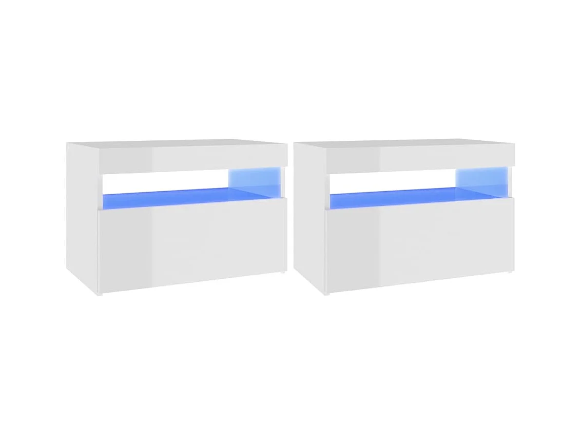 Tables de chevet lumières LED 2 pcs blanc brillant 60x35x40 cm