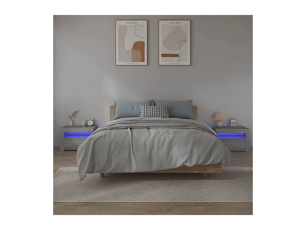 Tables de chevet 2 pcs avec LED sonoma gris 60x35x40 cm