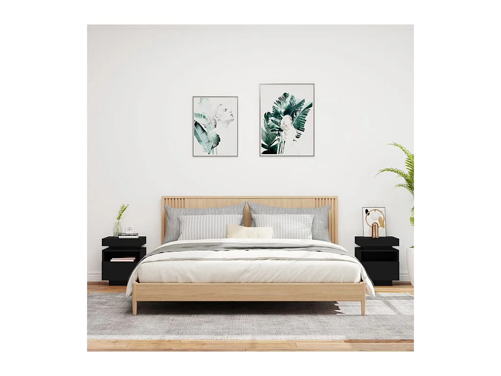 Comodini con luci LED 2 pz neri 40x39x48,5 cm