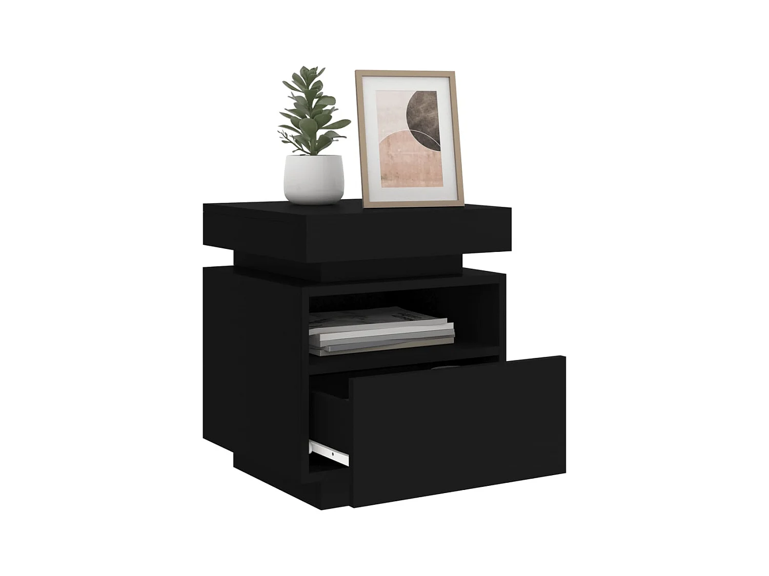 Comodini con luci LED 2 pz neri 40x39x48,5 cm