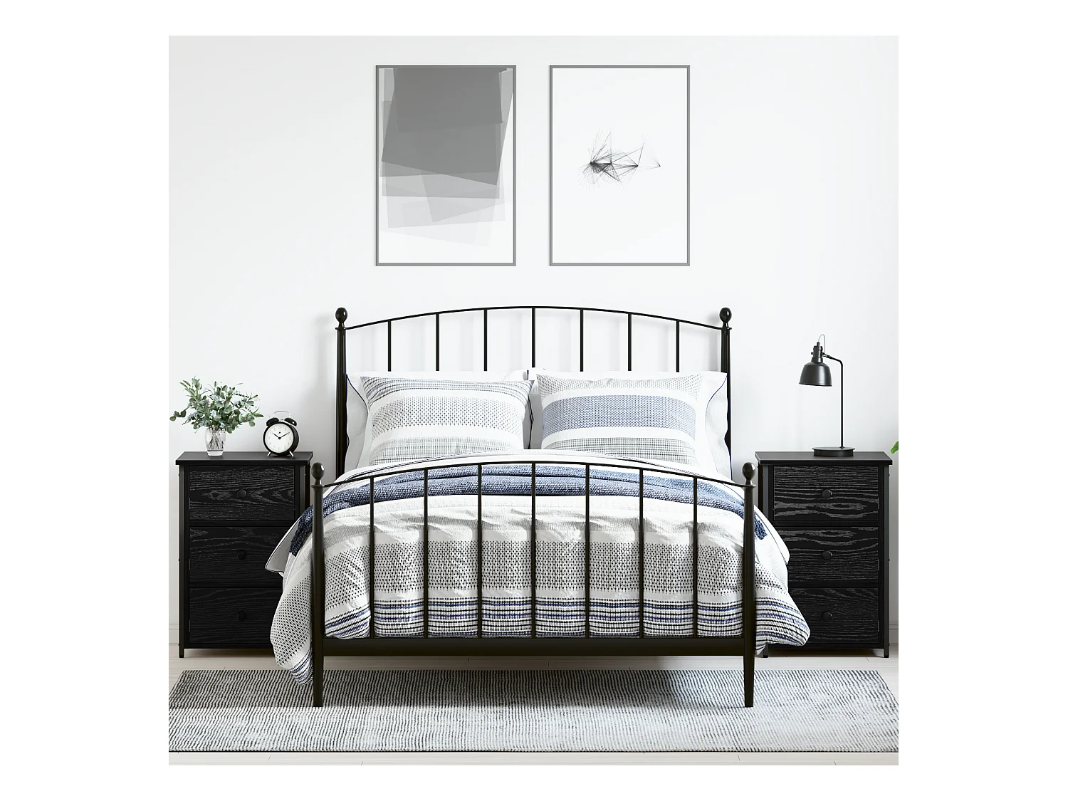 Nachtkastjeset van zwart eikenhout, zwart eikenhout