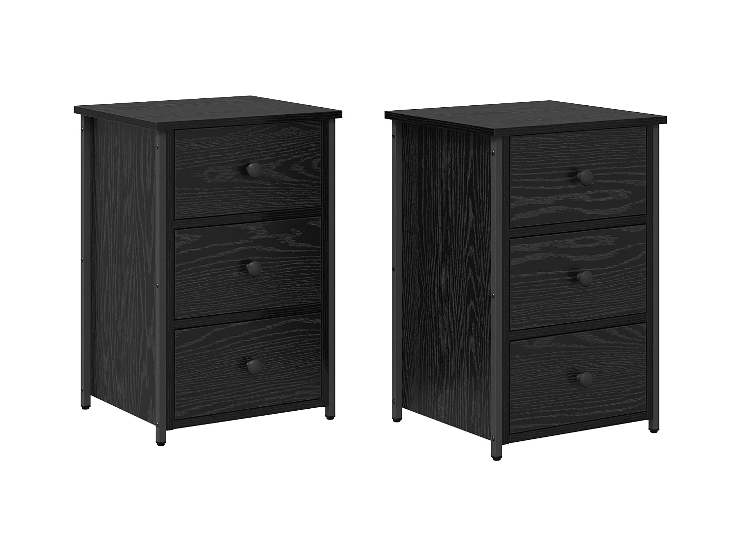 Nachtkastjeset van zwart eikenhout, zwart eikenhout