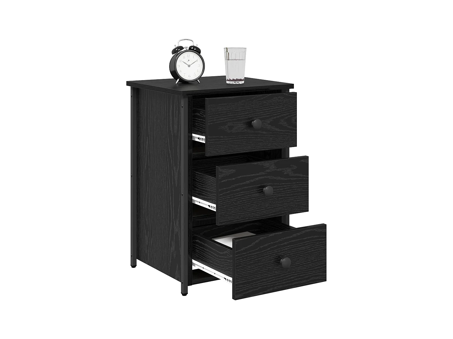 Nachtkastjeset van zwart eikenhout, zwart eikenhout