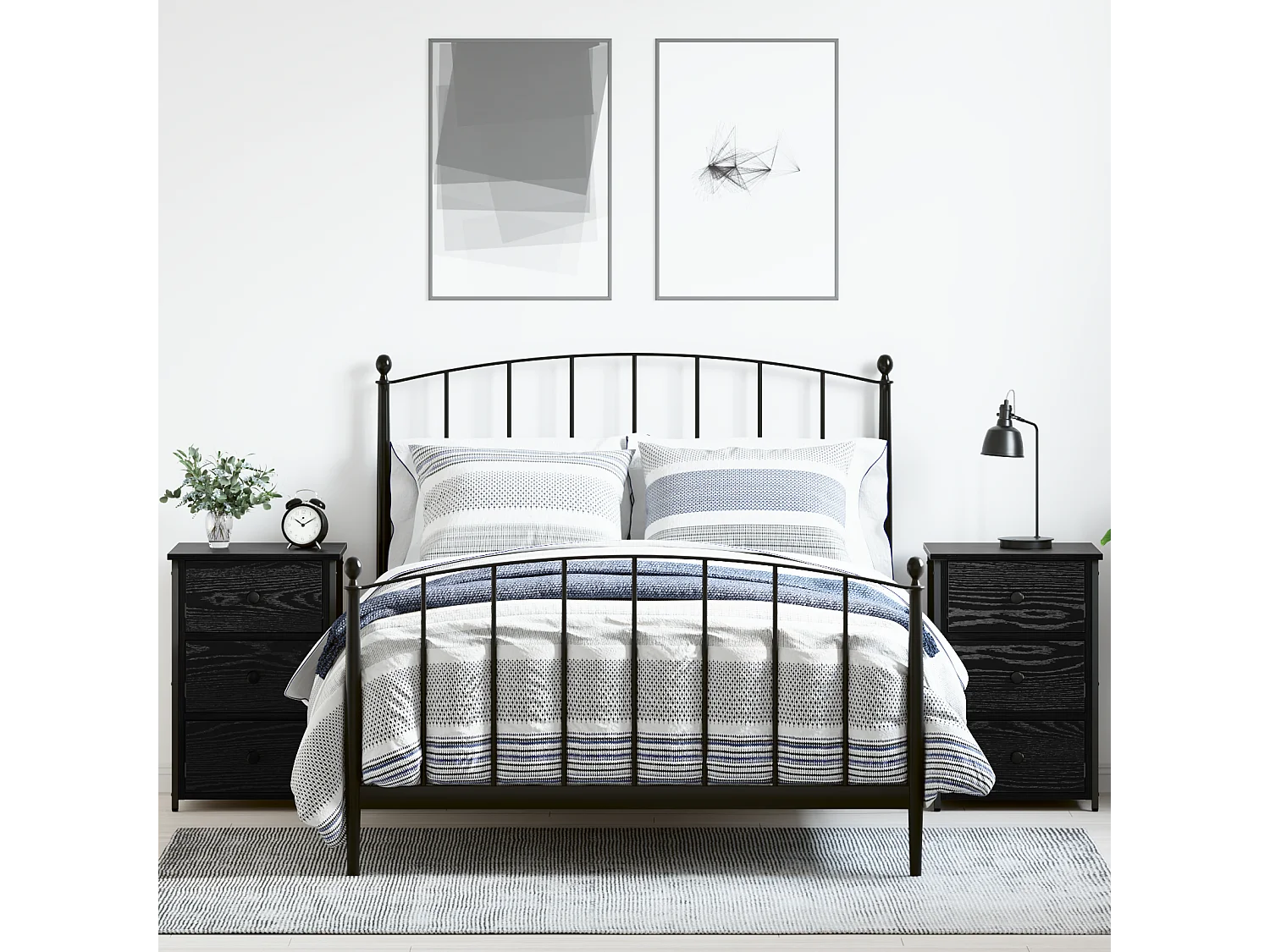 Nachtkastjeset van zwart eikenhout, zwart eikenhout