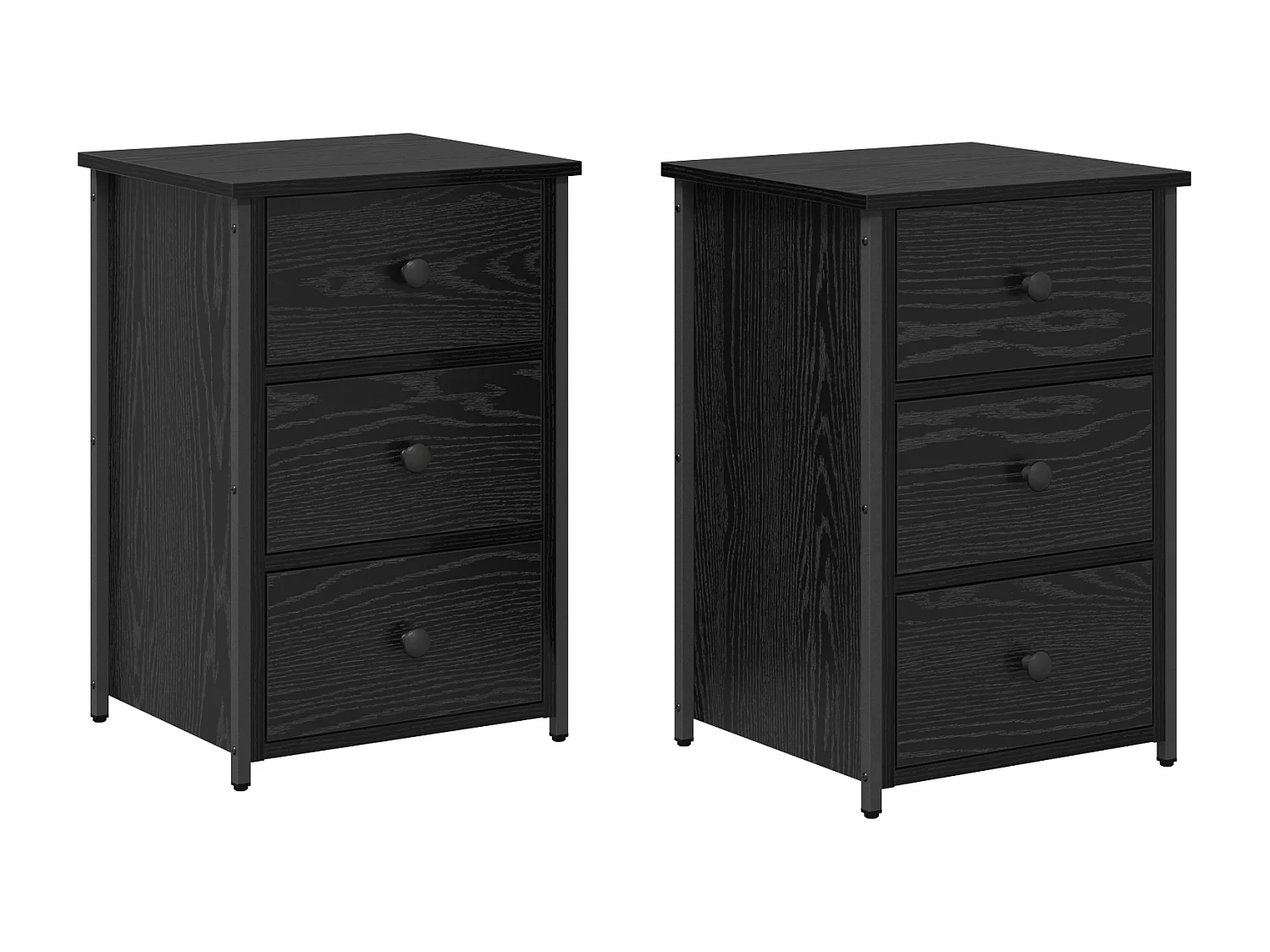 Nachtkastjeset van zwart eikenhout, zwart eikenhout