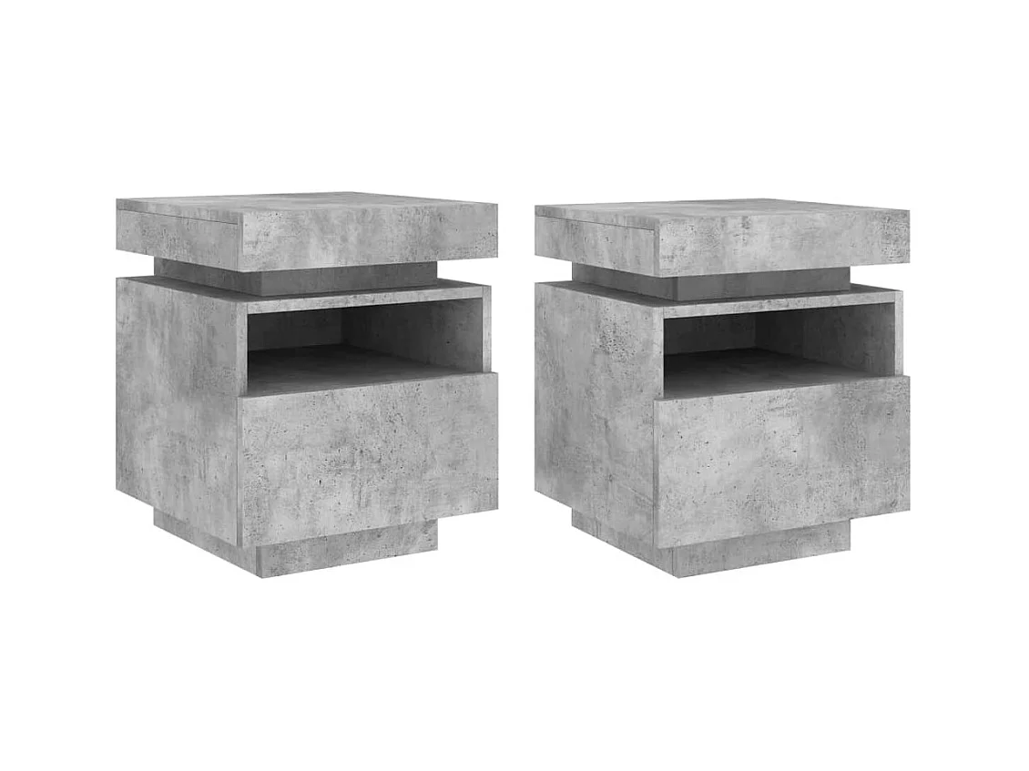 Armoires de chevet avec lumières LED 2 pcs gris béton