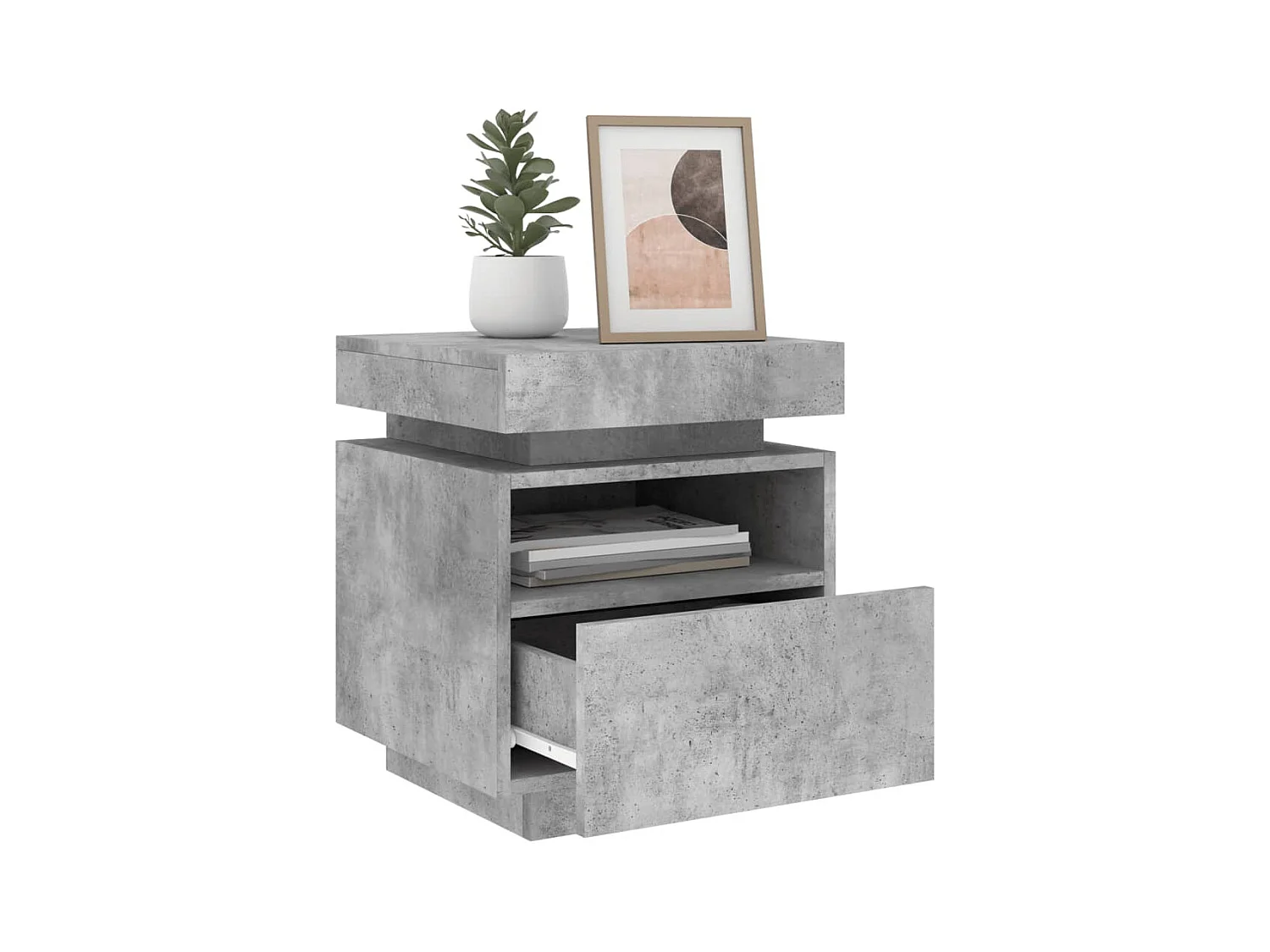 Armoires de chevet avec lumières LED 2 pcs gris béton