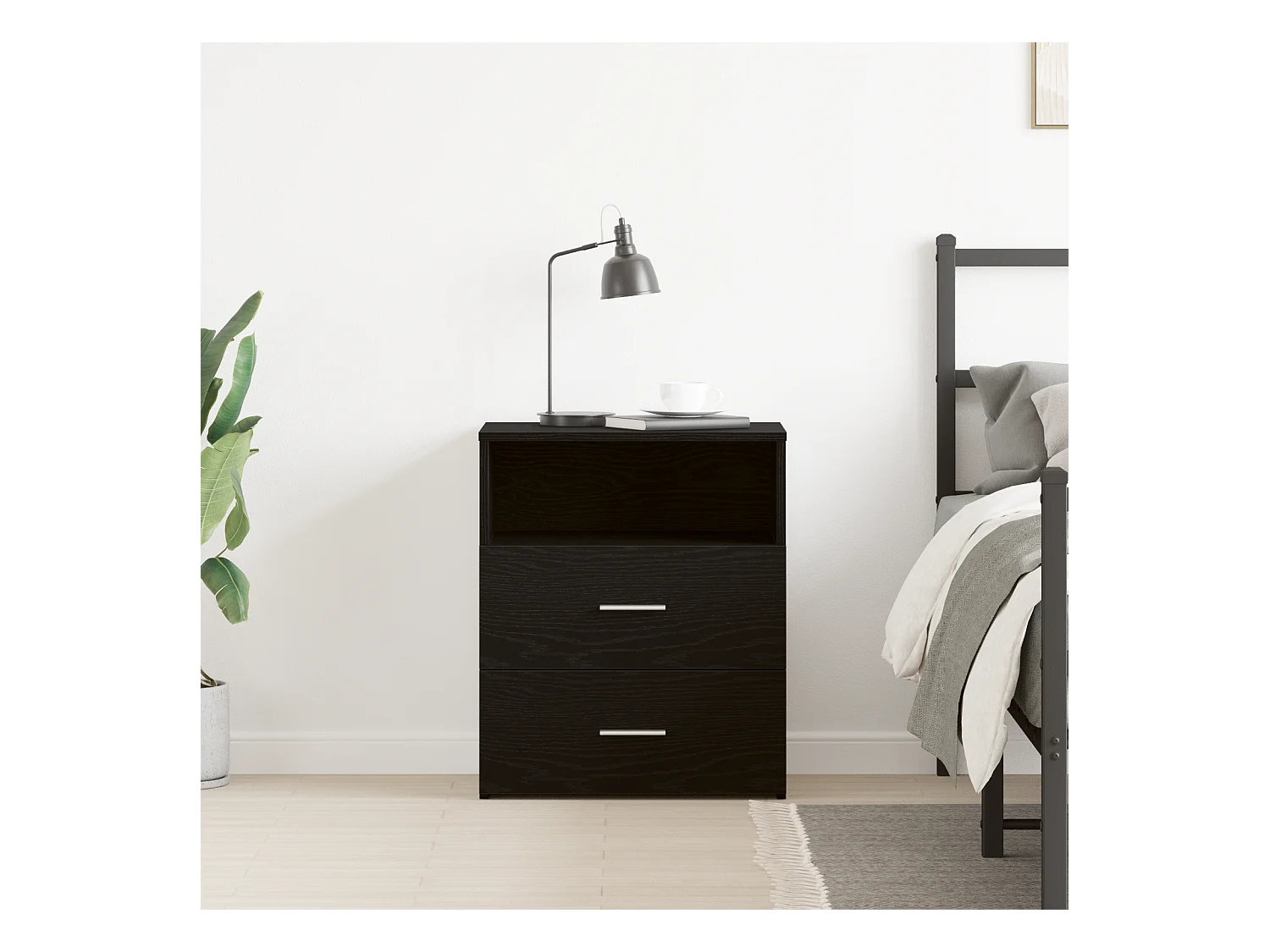 table de nuit noir chêne 50x32x60cm en bois d'ingénierie