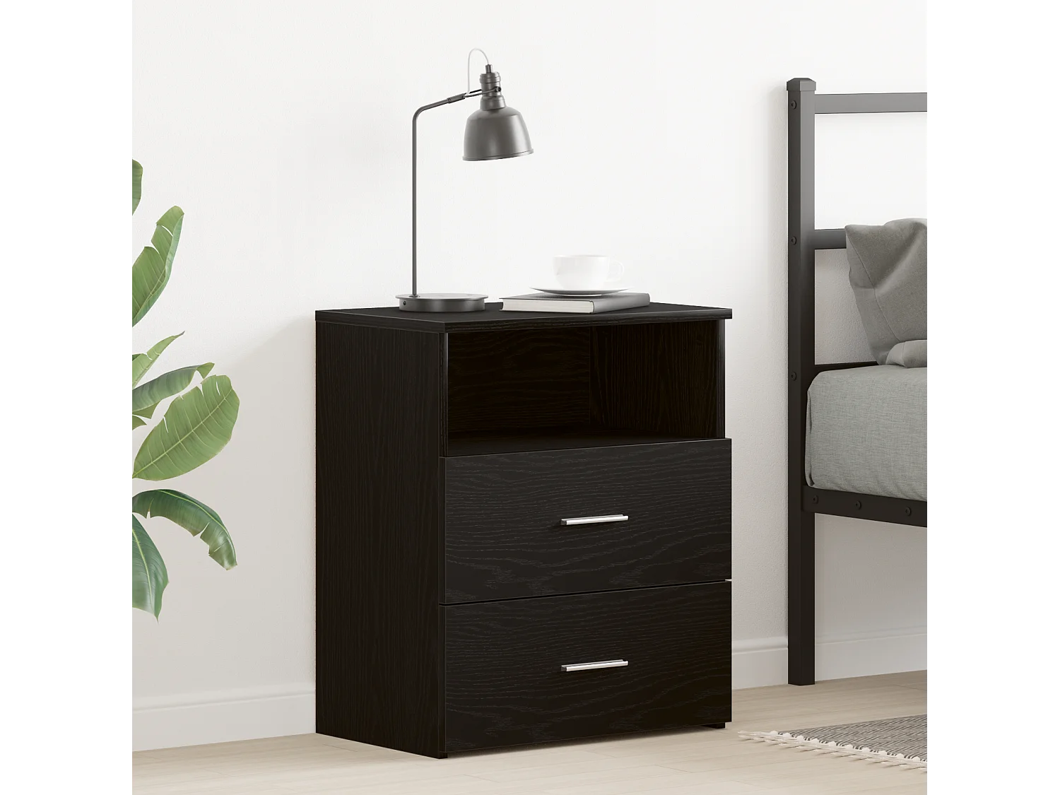 nachtkastje van zwart eikenhout 50x32x60cm in bewerkt hout