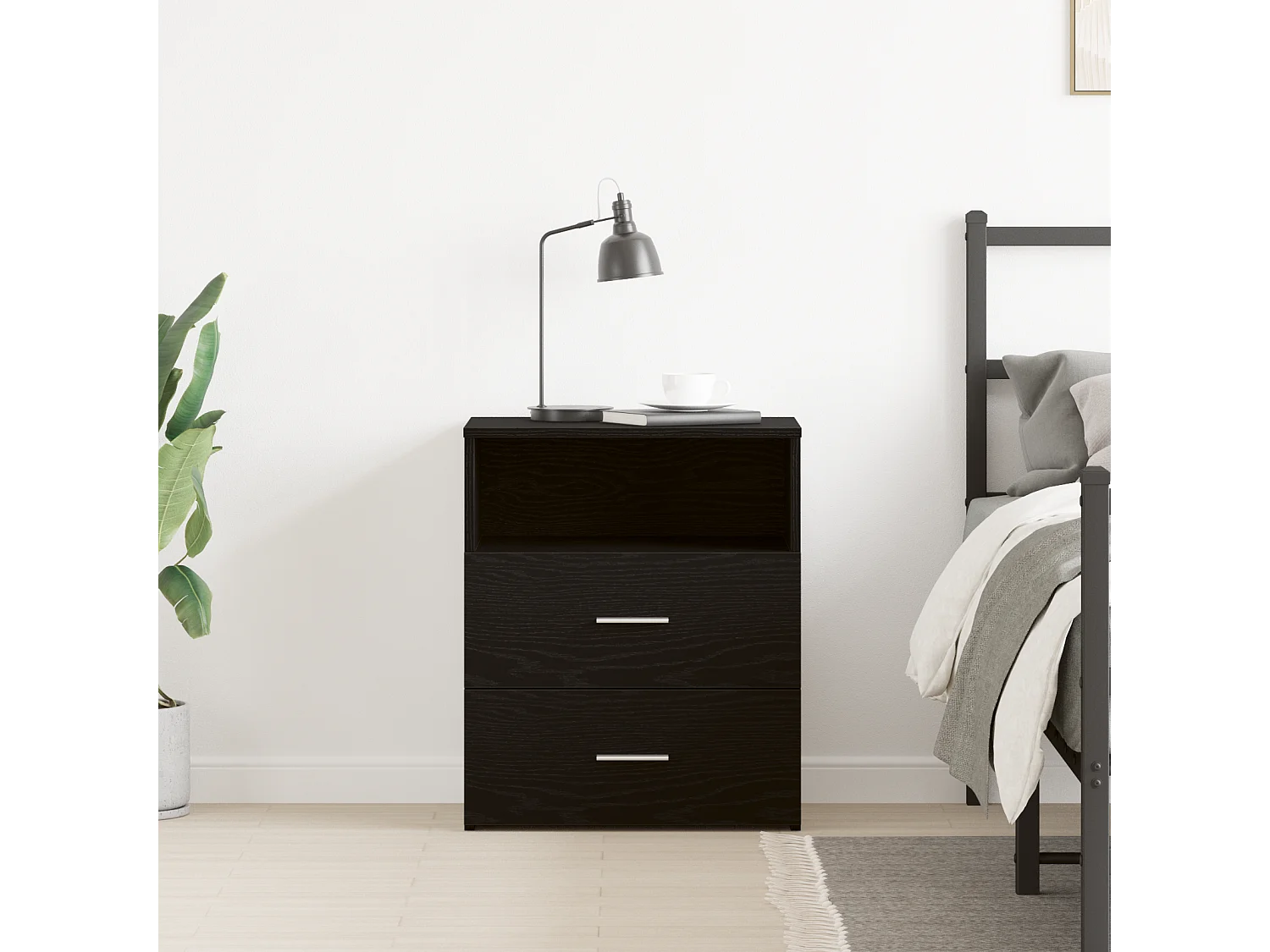 nachtkastje van zwart eikenhout 50x32x60cm in bewerkt hout