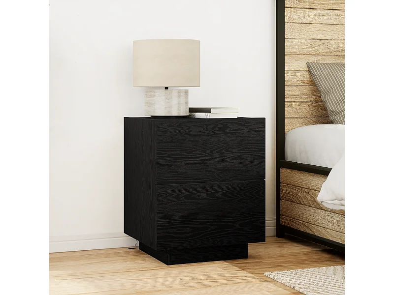 Comodini con luci LED 2 pz Rovere nero 45x40x55 cm