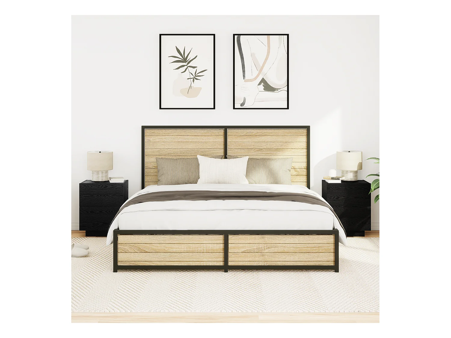 Comodini con luci LED 2 pz Rovere nero 45x40x55 cm