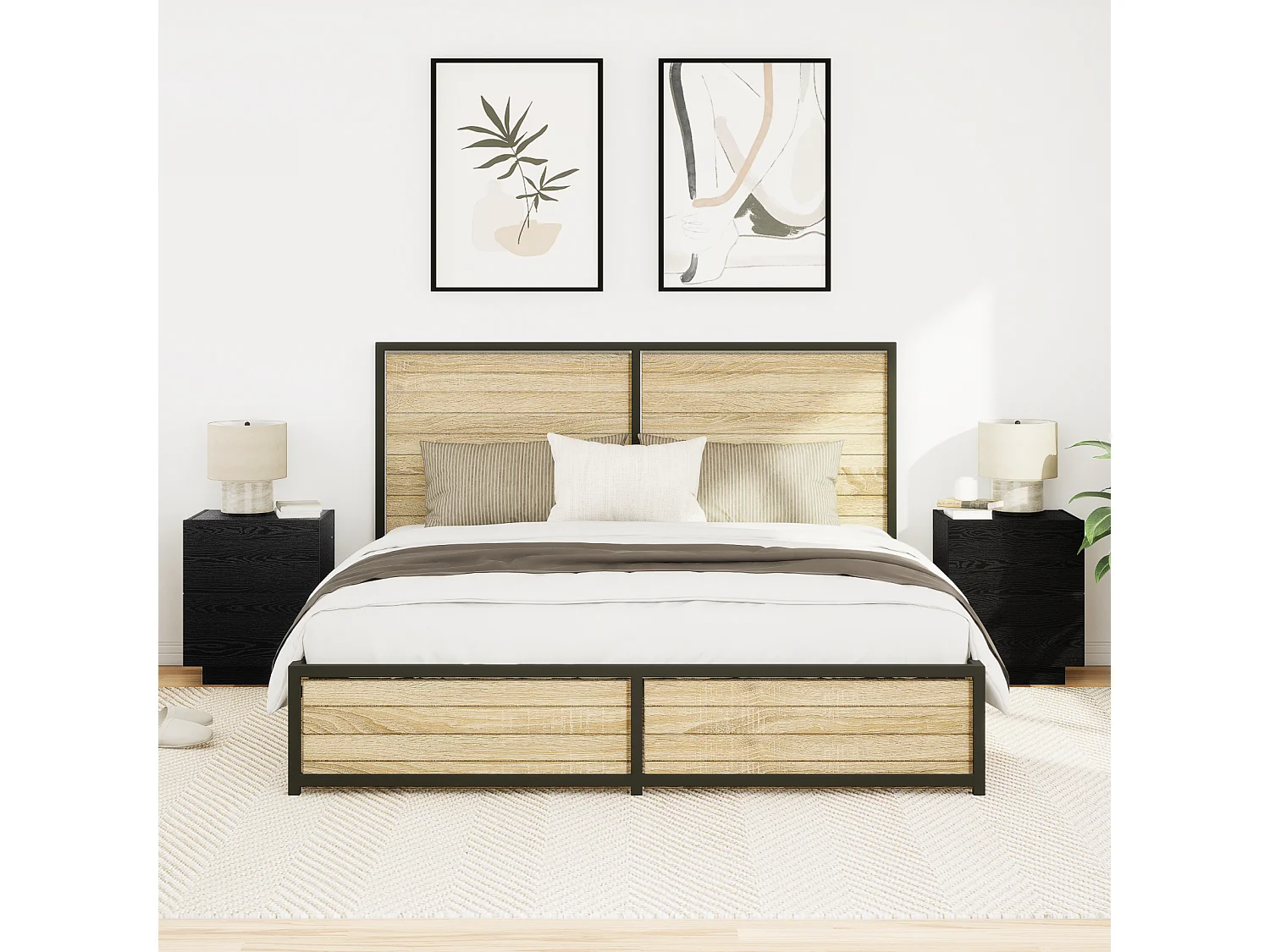 Tables de chevet avec lumières LED 2 pcs Chêne noir 45x40x55 cm