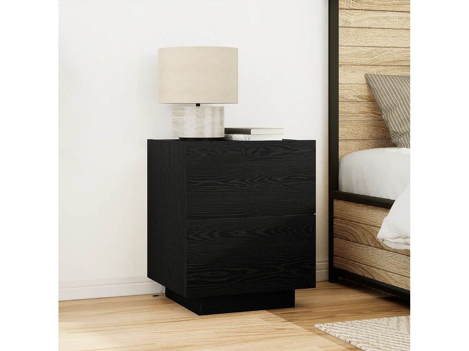 Mesitas de noche con luces LED 2 uds Roble negro 45x40x55 cm