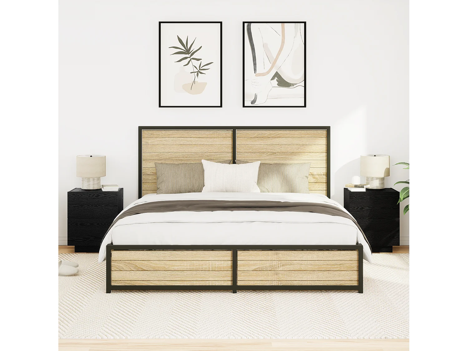 Mesitas de noche con luces LED 2 uds Roble negro 45x40x55 cm