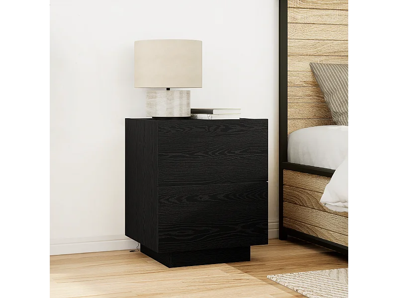 Comodini con luci LED 2 pz Rovere nero 45x40x55 cm
