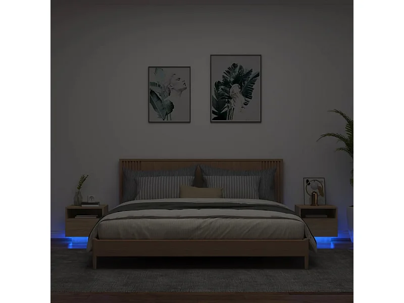 Comodini con luci a LED 2 pezzi in rovere Sonoma