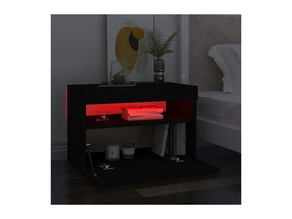 Comodini con luci LED 2 pz neri 60x35x40 cm