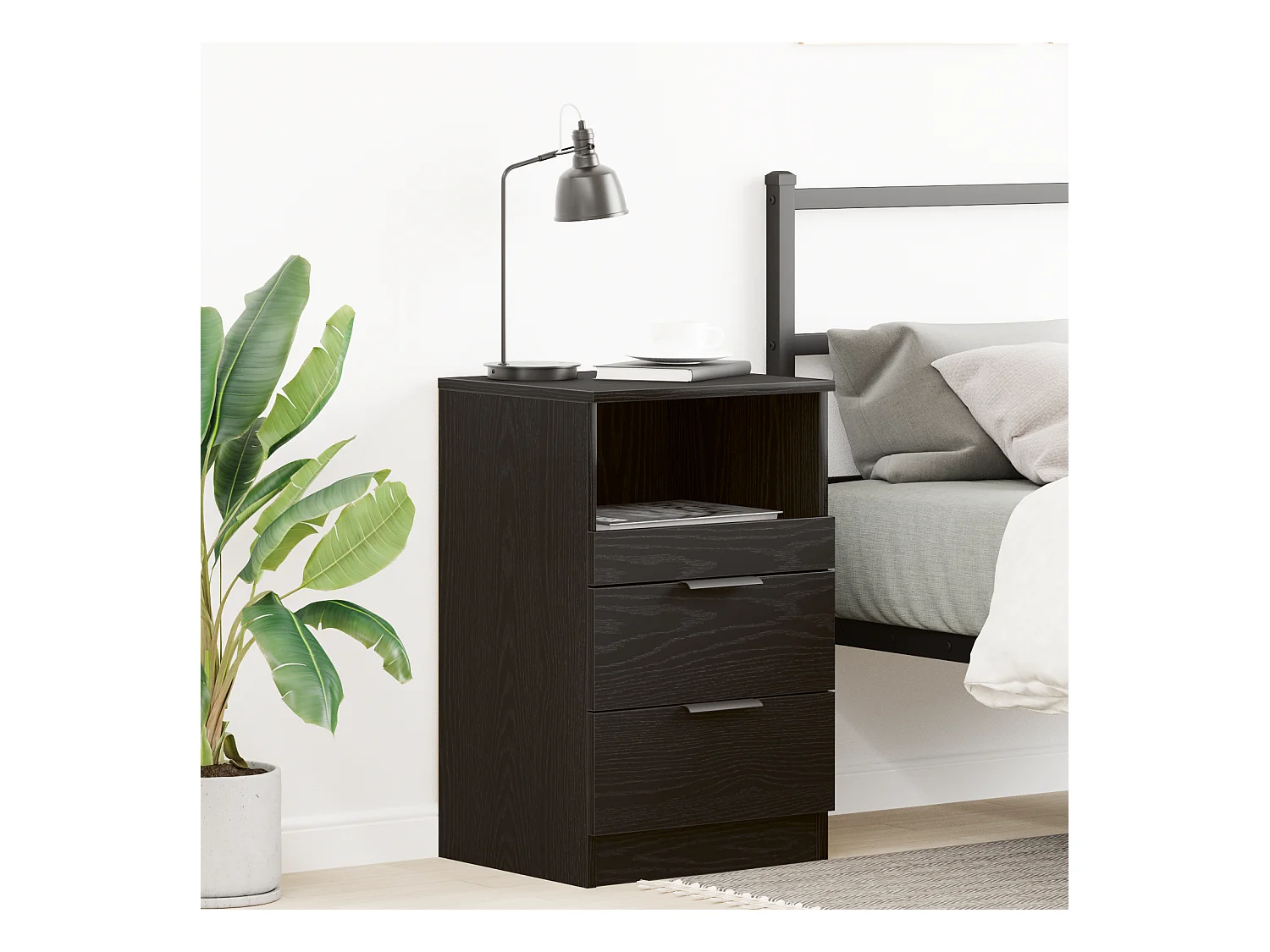 Nachtkastje van zwart eikenhout 40x35x65 cm in bewerkt hout