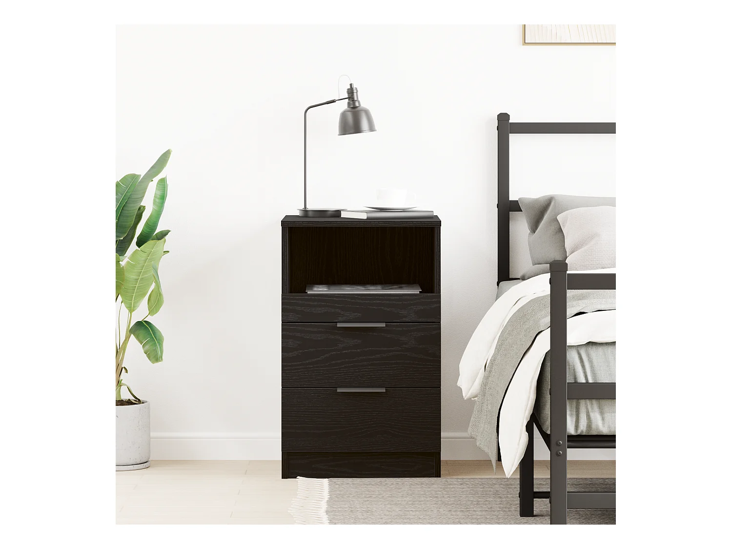 Table de chevet Noir Chêne 40x35x65 cm en bois d'ingénierie
