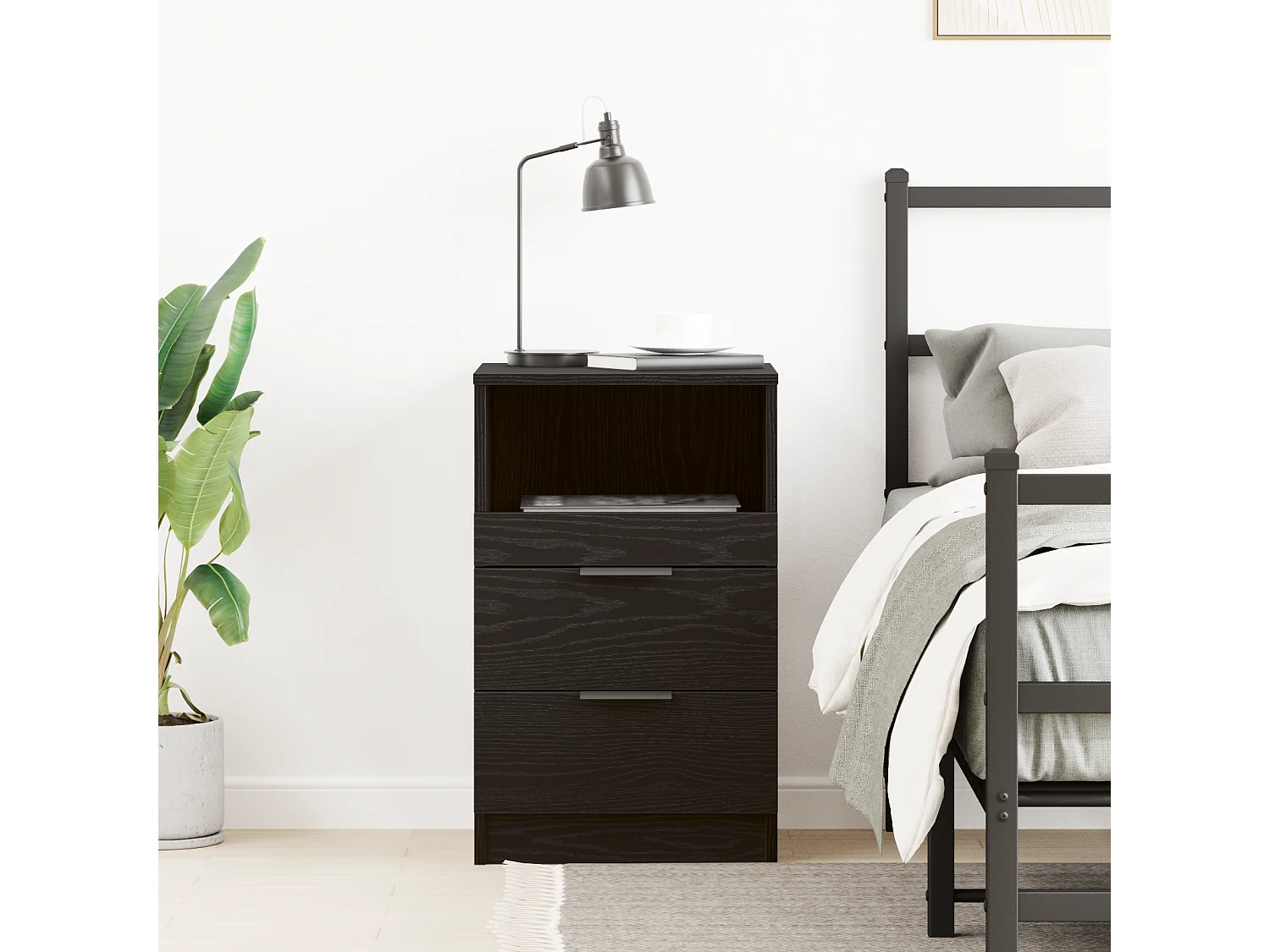 Table de chevet Noir Chêne 40x35x65 cm en bois d'ingénierie