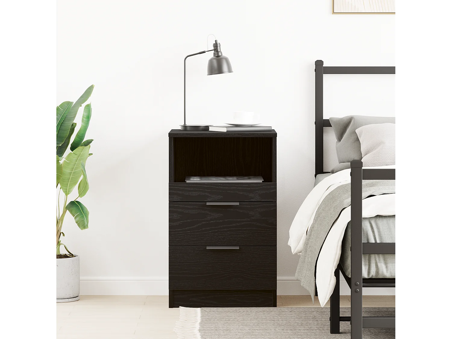 Table de chevet Noir Chêne 40x35x65 cm en bois d'ingénierie