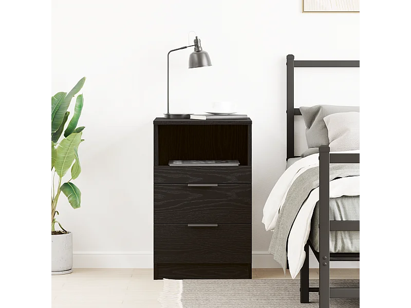 Table de chevet Noir Chêne 40x35x65 cm en bois d'ingénierie