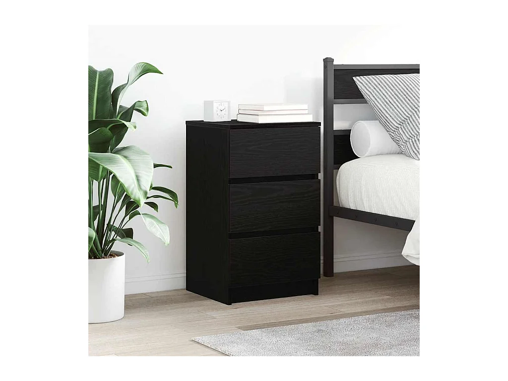 Tables de chevet avec 3 tiroirs 2 pcs noir 39x35x65 cm