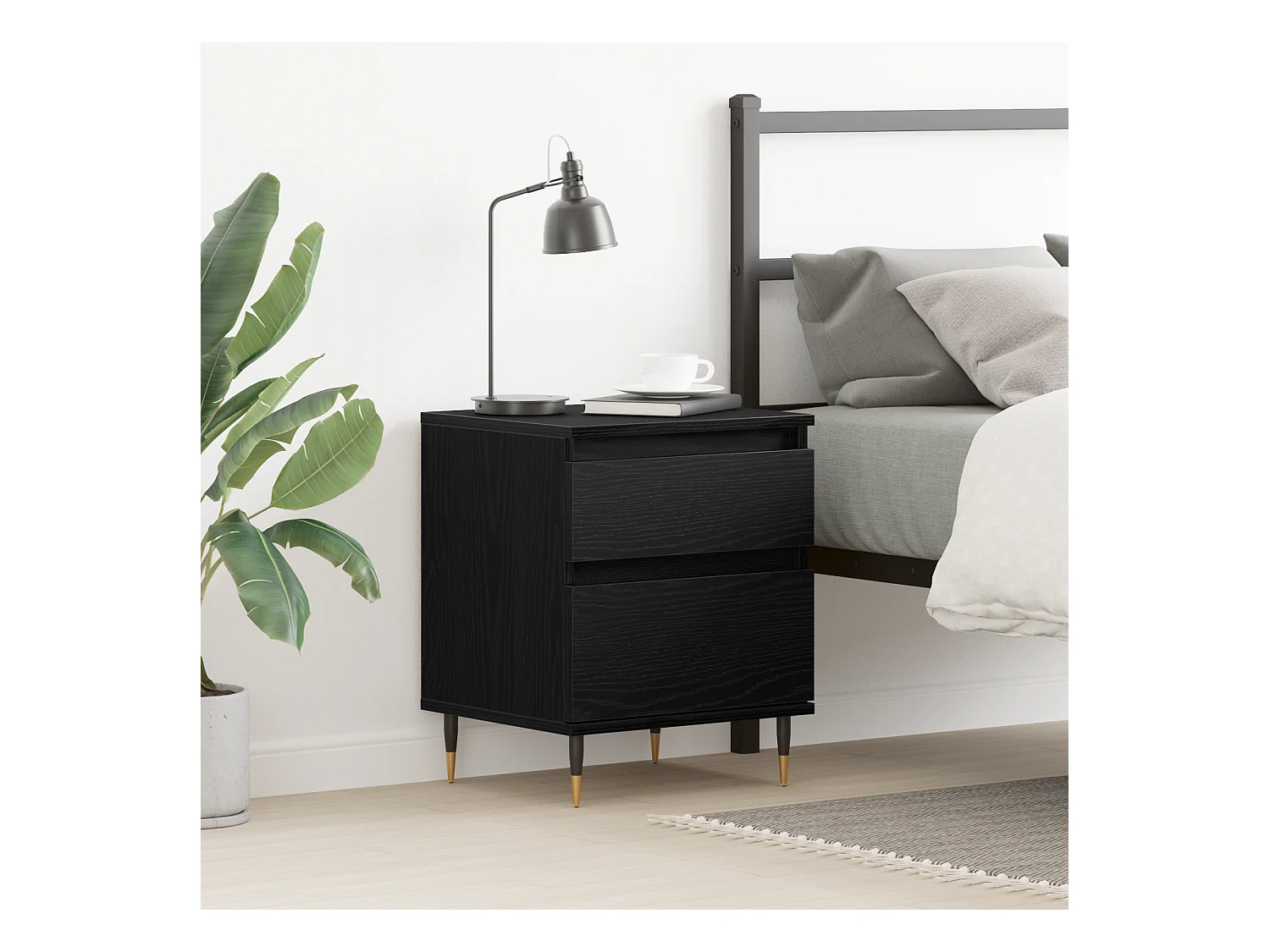 Comodino in rovere nero 40x35x50 cm in legno ingegnerizzato