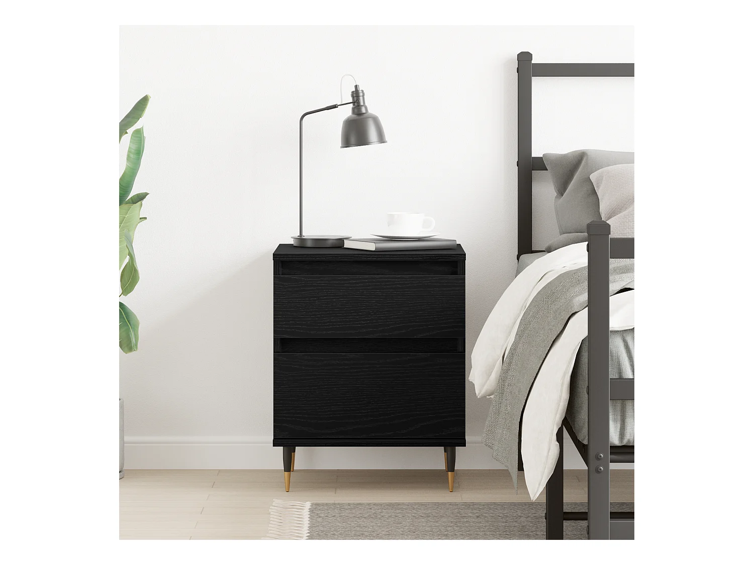 Comodino in rovere nero 40x35x50 cm in legno ingegnerizzato