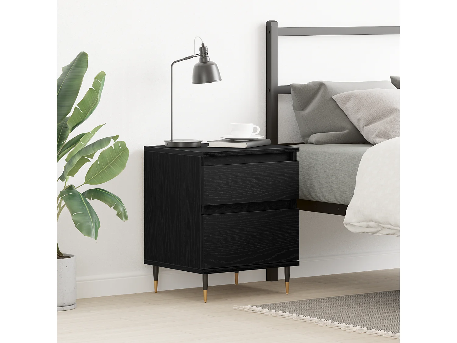 Table de chevet Noir Chêne 40x35x50 cm Bois d'ingénierie