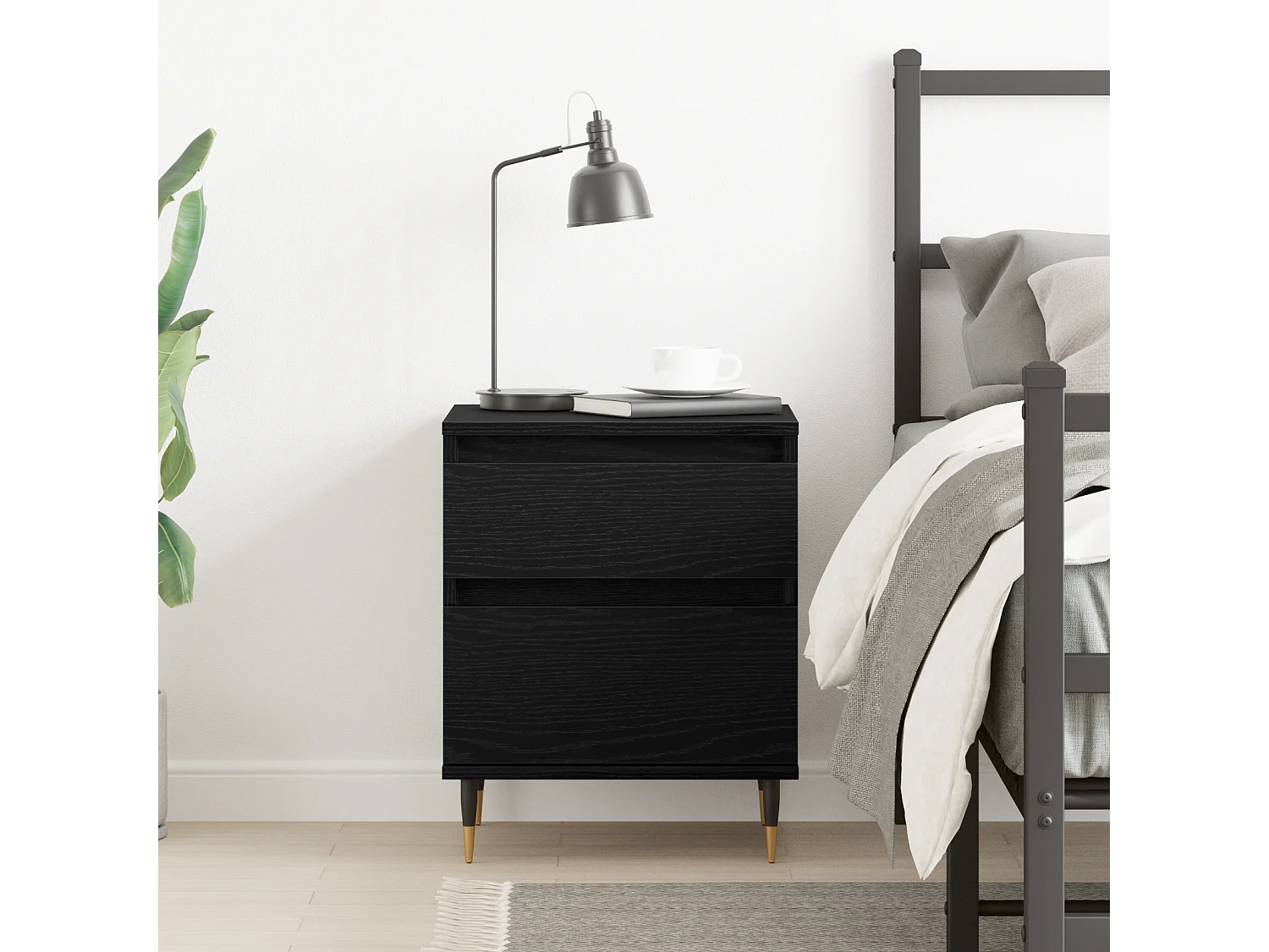 Table de chevet Noir Chêne 40x35x50 cm Bois d'ingénierie