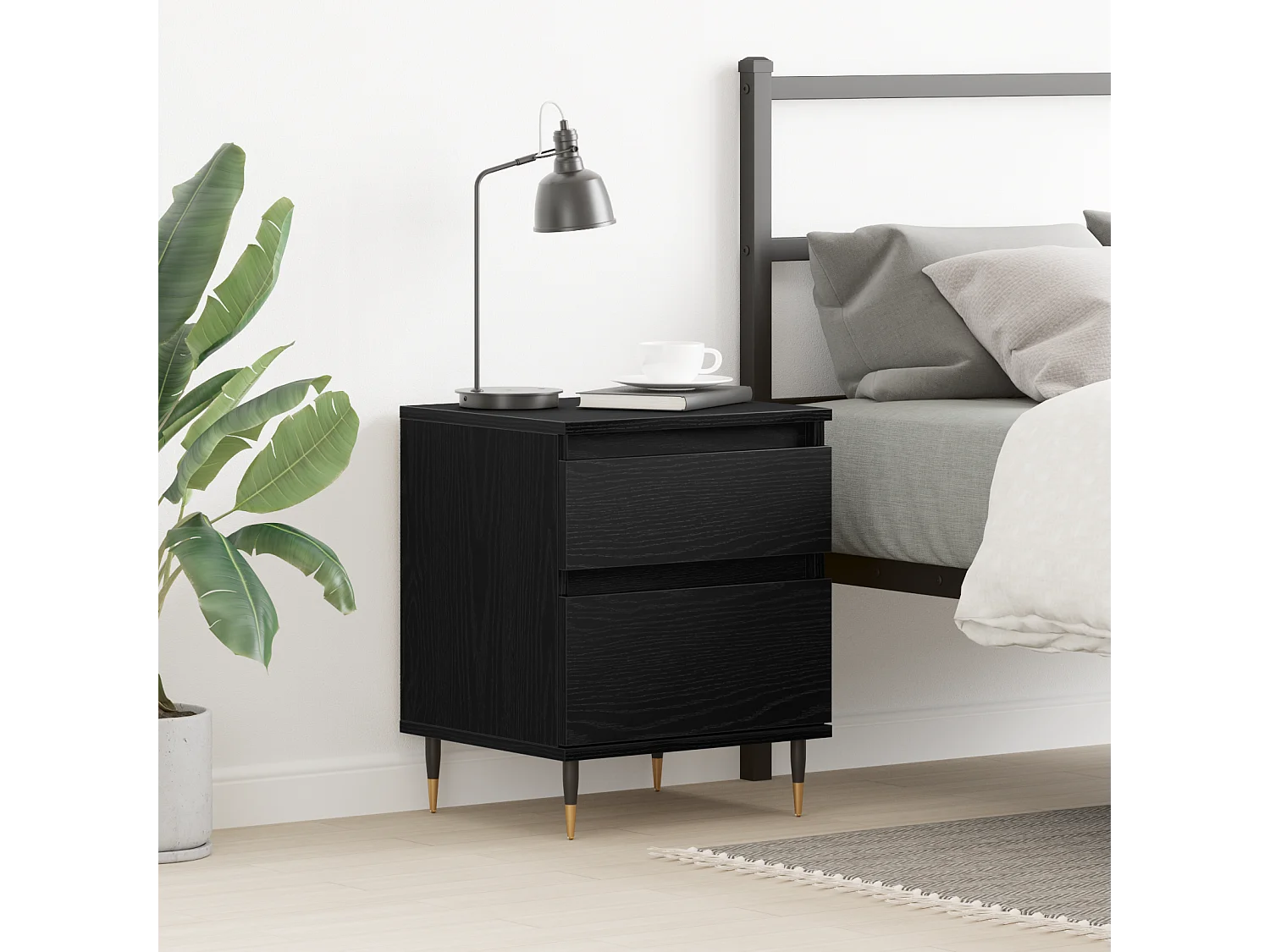 Table de chevet Noir Chêne 40x35x50 cm Bois d'ingénierie