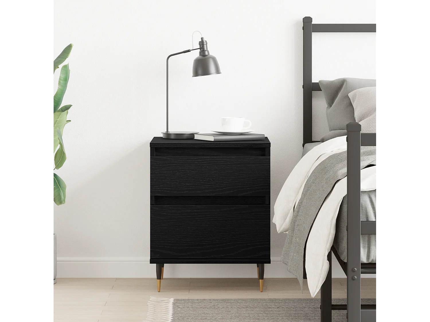 Table de chevet Noir Chêne 40x35x50 cm Bois d'ingénierie