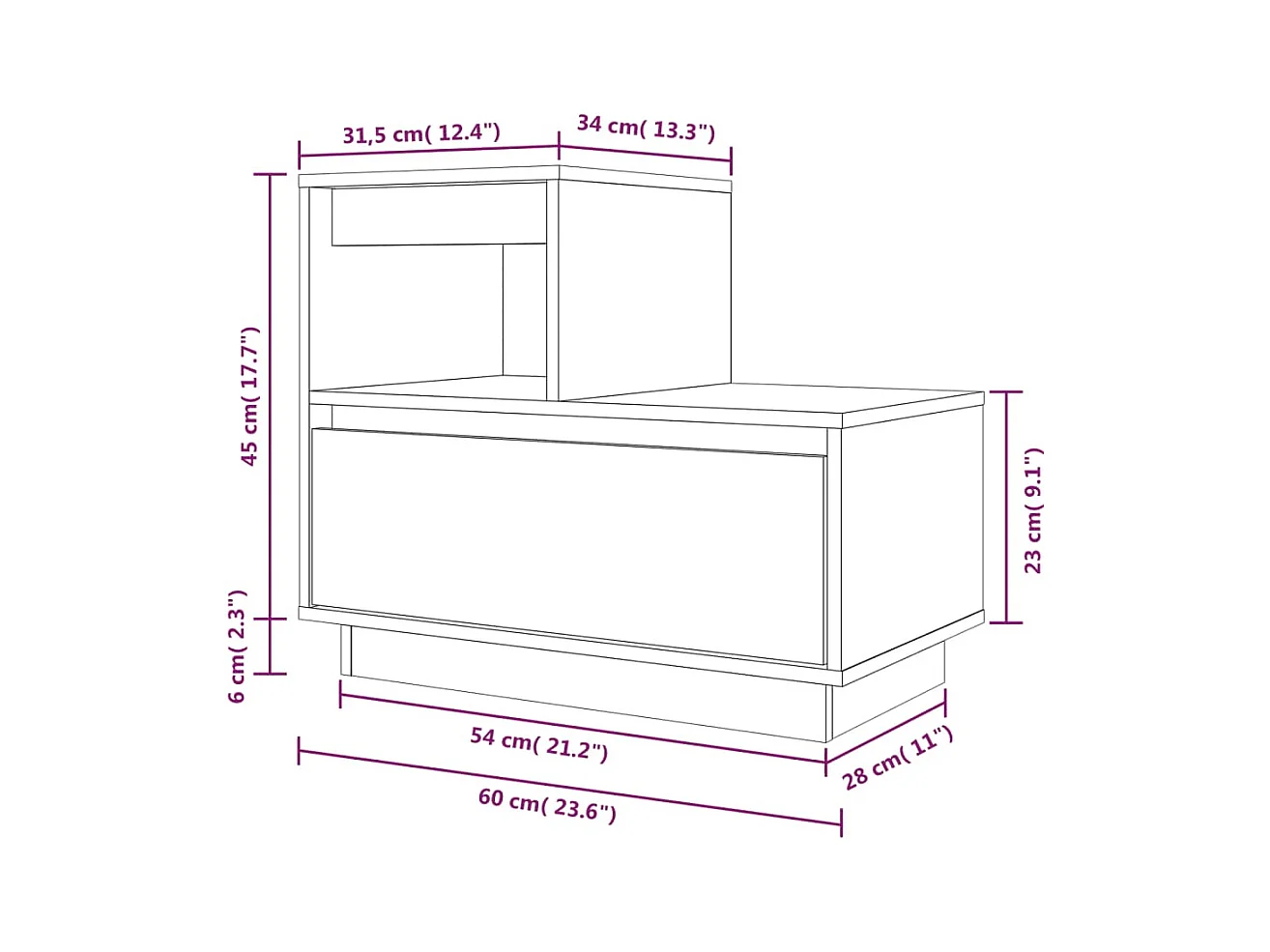Comodino 60x34x51 cm Legno massello di pino