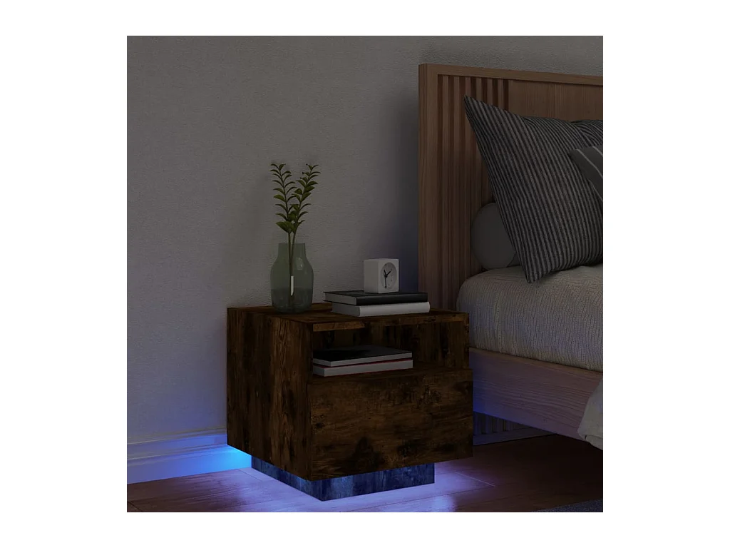 Table de chevet avec lumières LED chêne fumé 40x39x37 cm