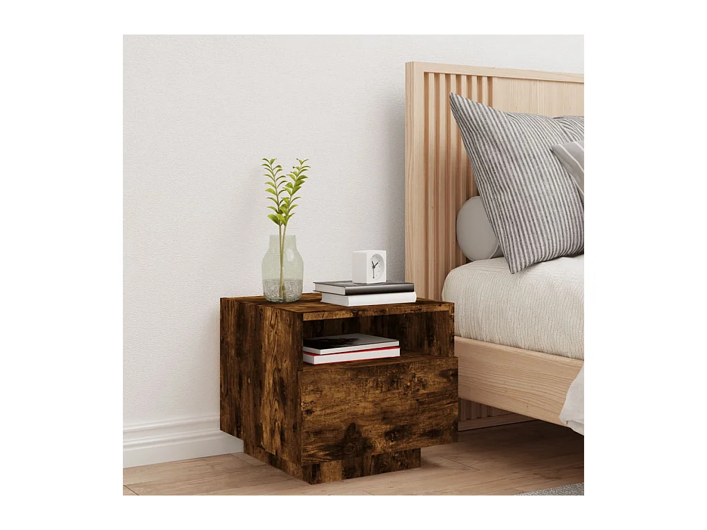 Table de chevet avec lumières LED chêne fumé 40x39x37 cm