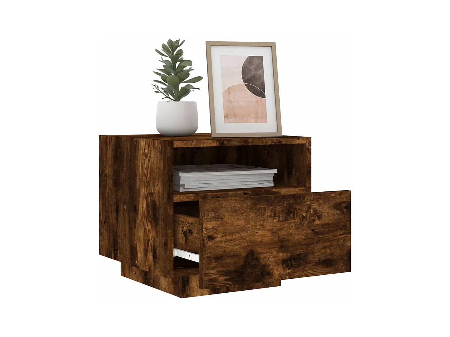 Table de chevet avec lumières LED chêne fumé 40x39x37 cm