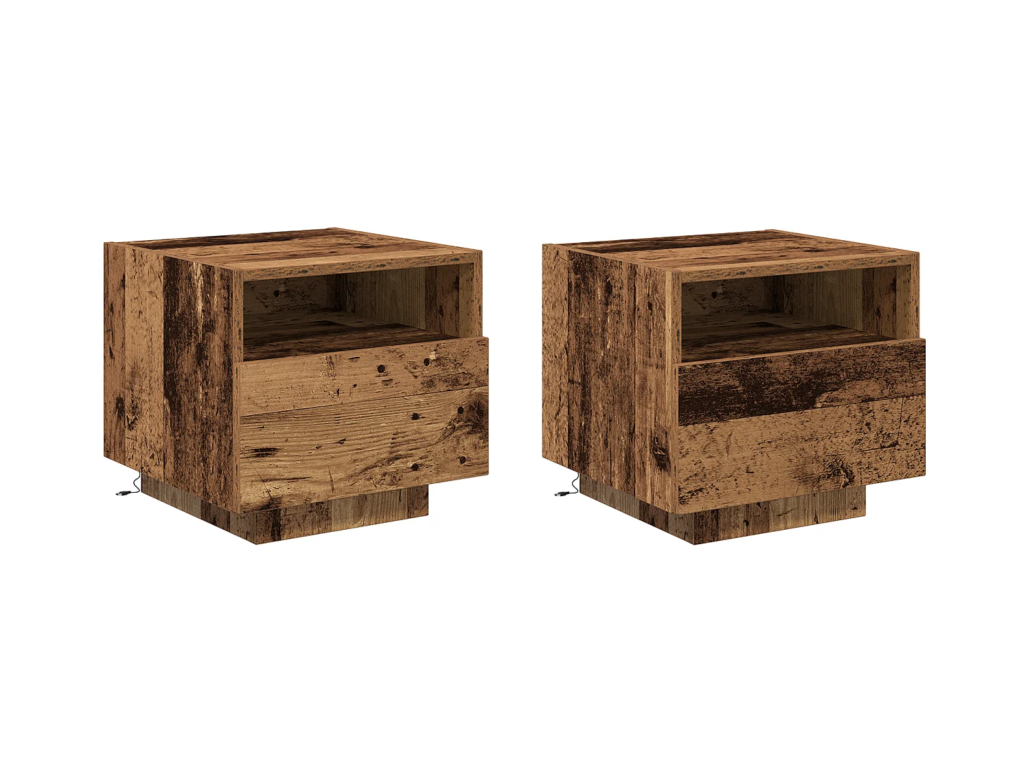 Nachtkastje met LED-verlichting 2 stuks Antiek hout 40x39x37 cm