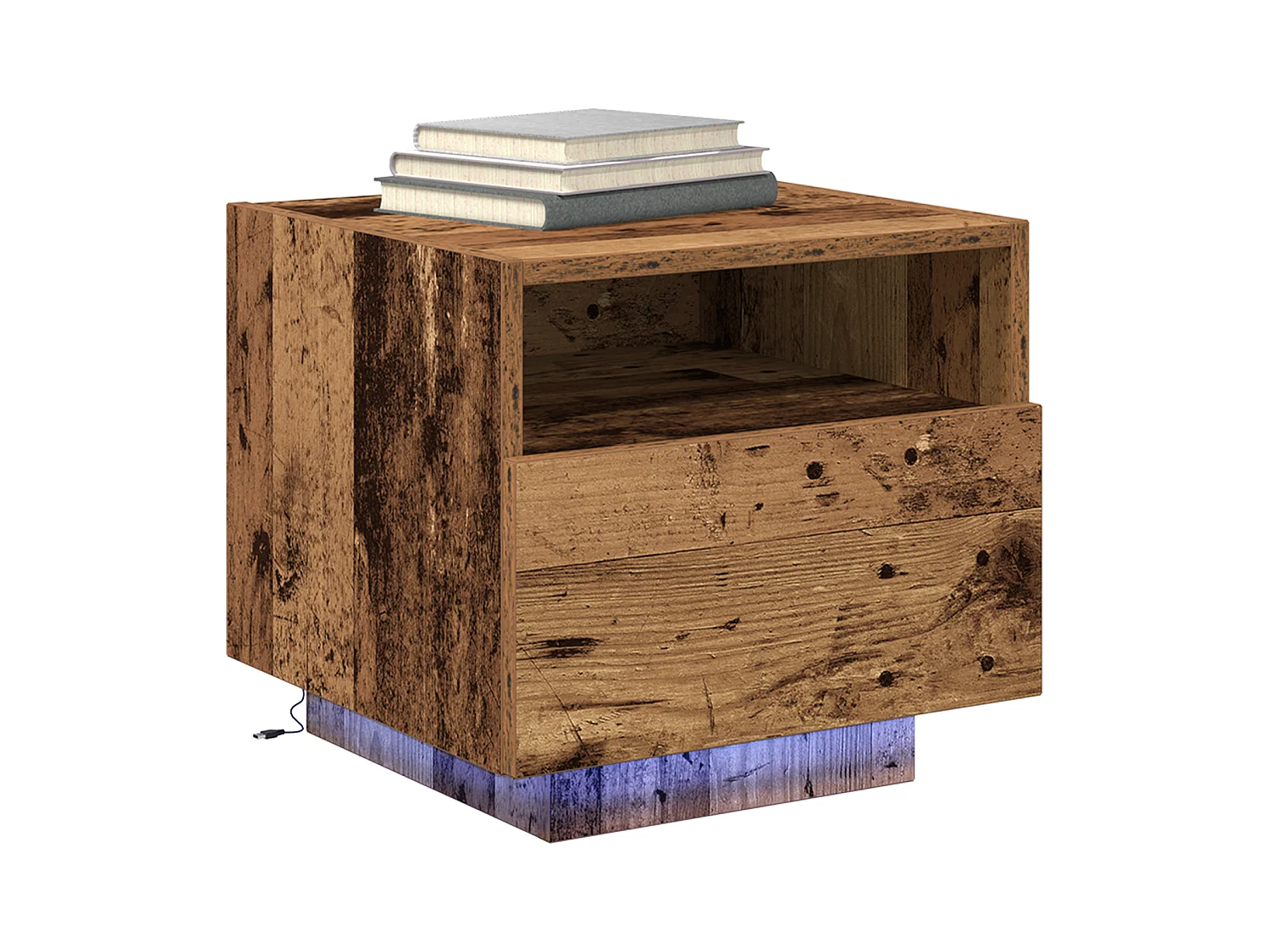 Nachtkastje met LED-verlichting 2 stuks Antiek hout 40x39x37 cm