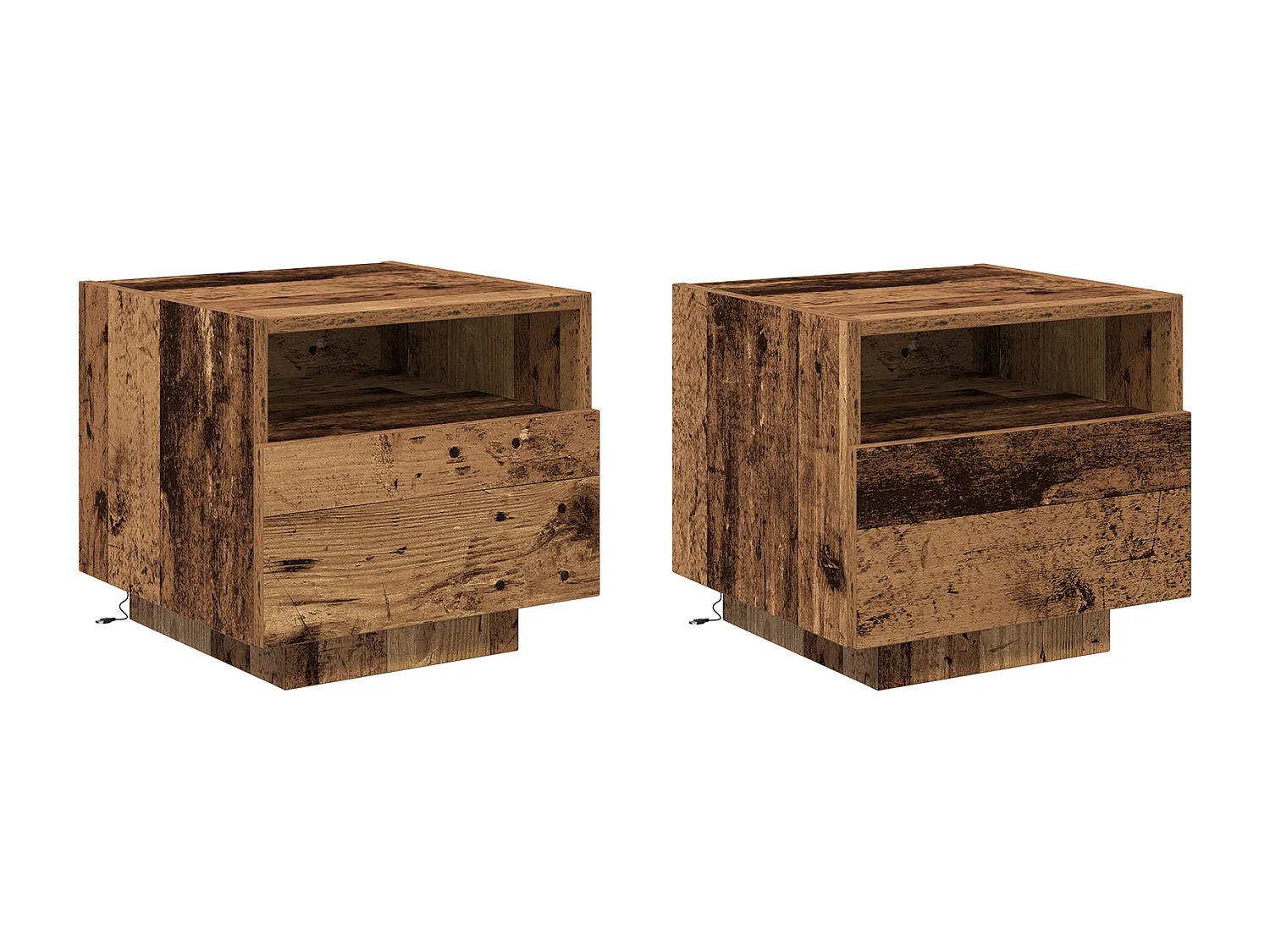 Nachtkastje met LED-verlichting 2 stuks Antiek hout 40x39x37 cm
