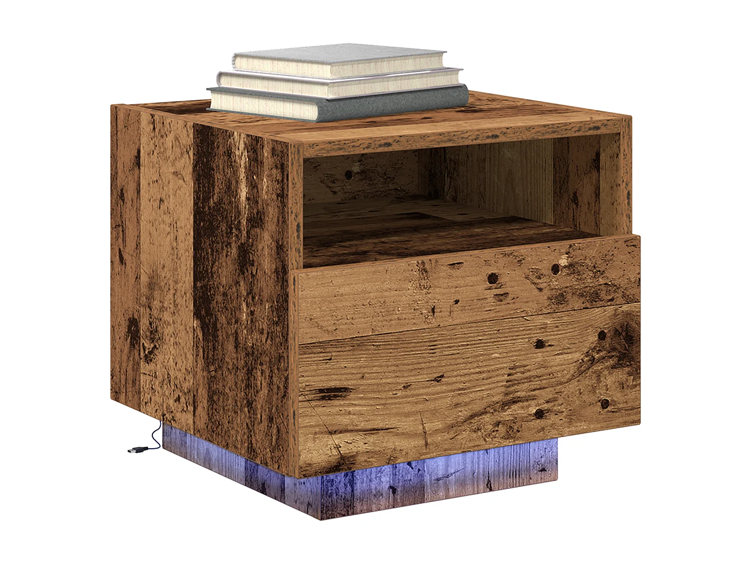 Nachtkastje met LED-verlichting 2 stuks Antiek hout 40x39x37 cm