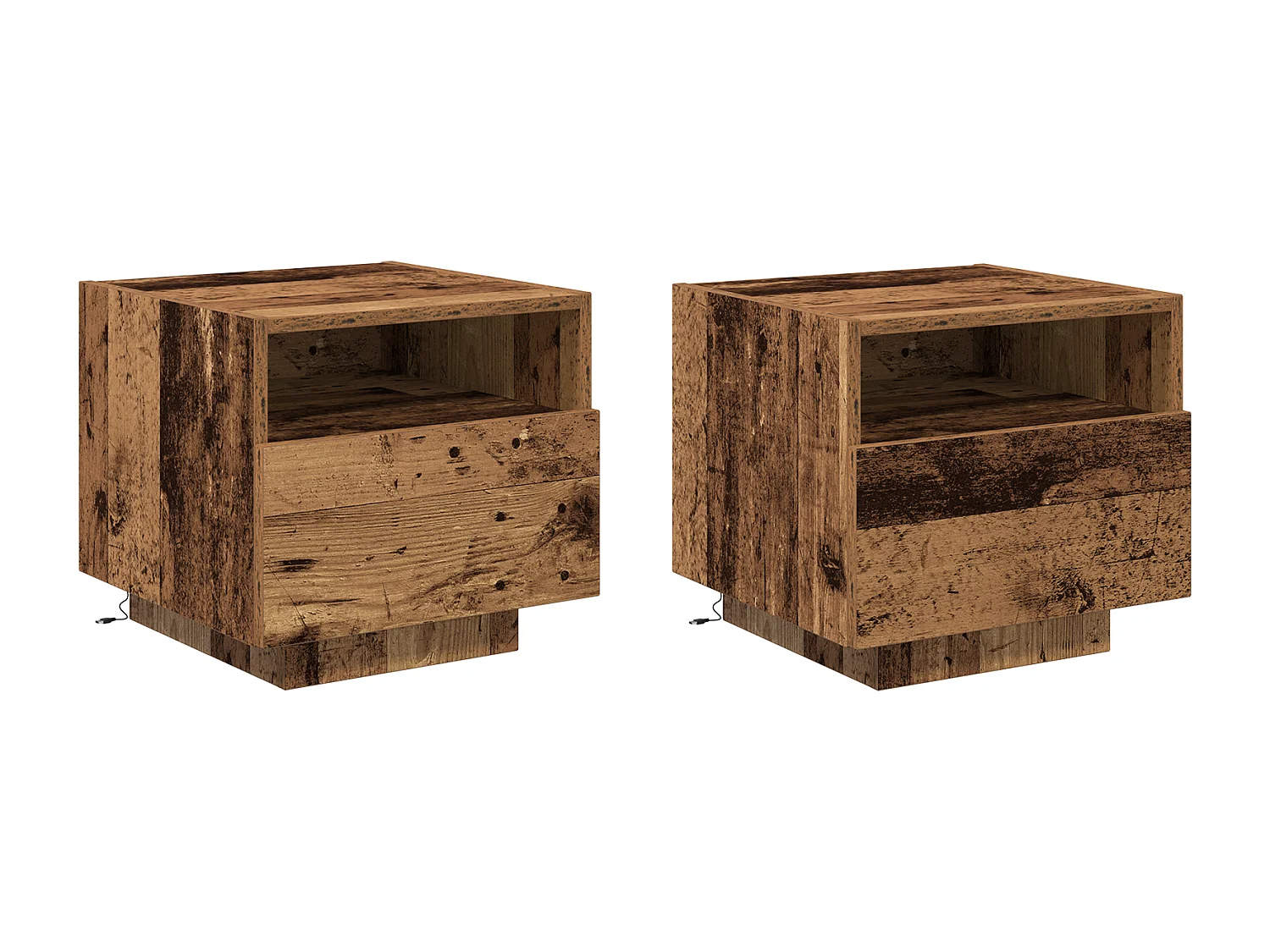 Nachtkastje met LED-verlichting 2 stuks Antiek hout 40x39x37 cm