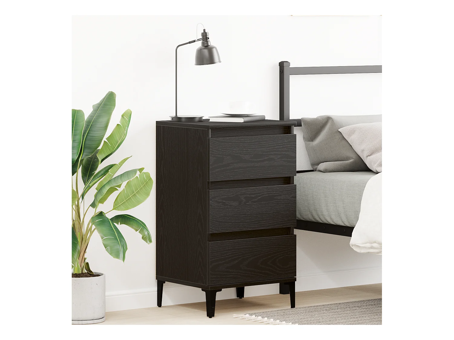 Nachtkastje van zwart eikenhout, 40x35x70 cm, bewerkt hout