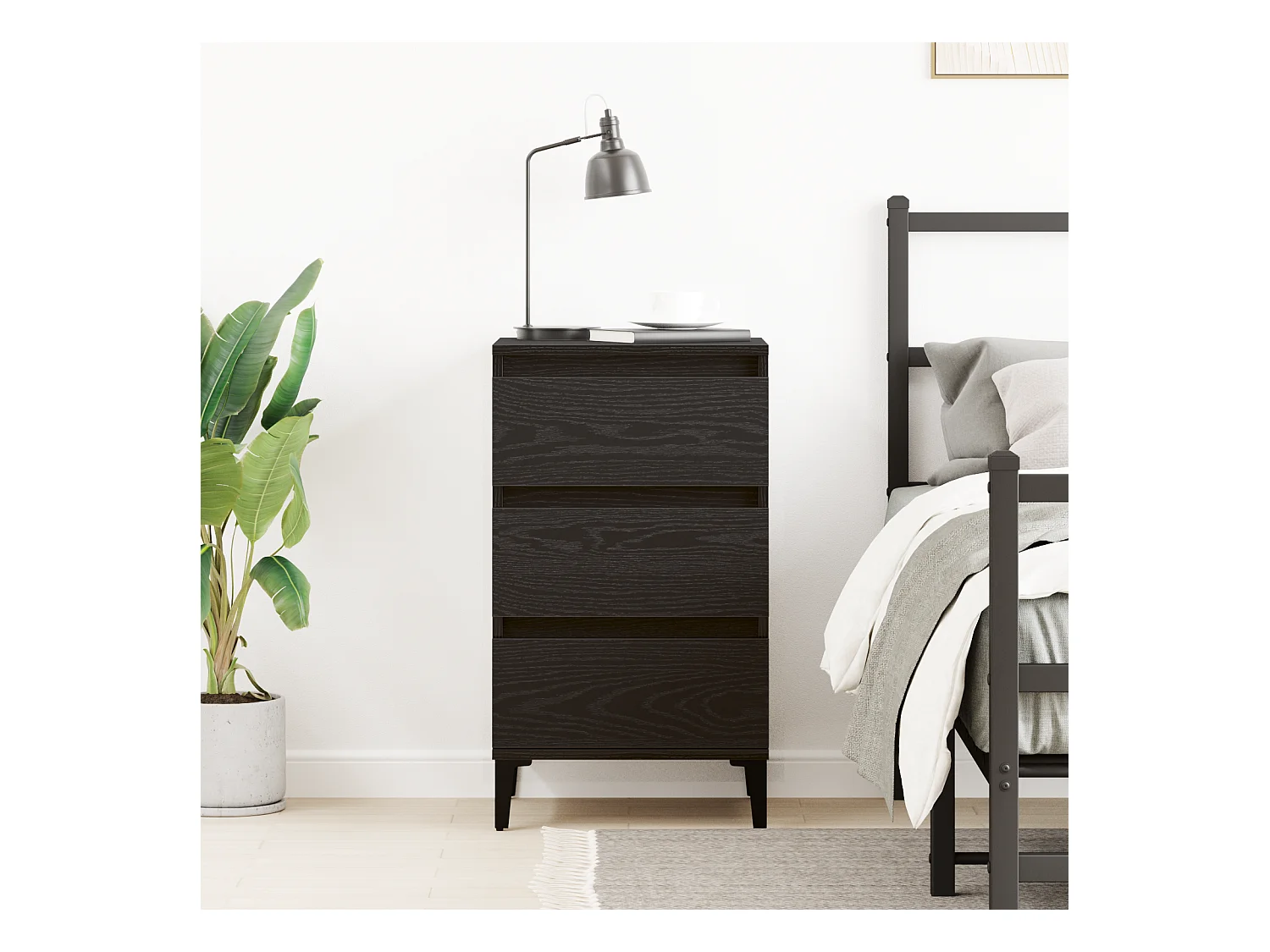 Nachtkastje van zwart eikenhout, 40x35x70 cm, bewerkt hout