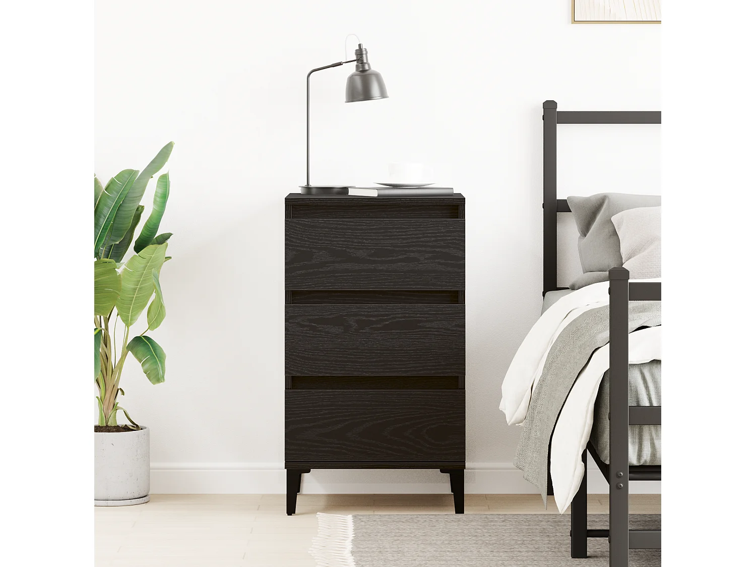 Table de chevet Noir Chêne 40x35x70 cm Bois d'ingénierie